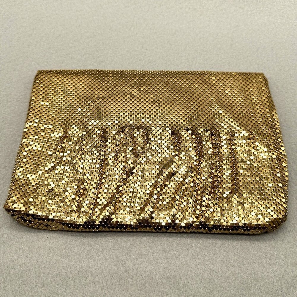 Mesh Purse Clutch Bag Gold Tone Art Deco Rhinestone Clip Vtg Whiting and Davis - Picture 12 of 14